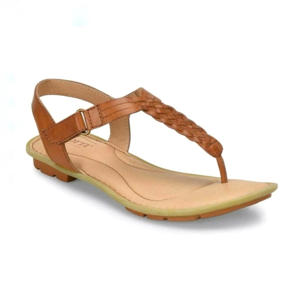 BORN Yarrow Braided Leather Ankle T-Strap Flat Sandals, Cognac Tan sz. 8M - Picture 16 of 16
